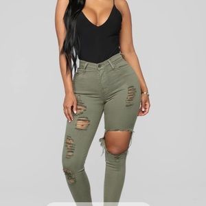 Glistening Jeans - Olive